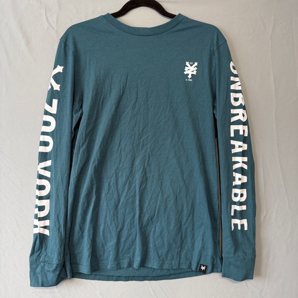 Zoo York Mens Long Sleeve T-Shirt Size M Teal Cotton Spellout Skater Graphic